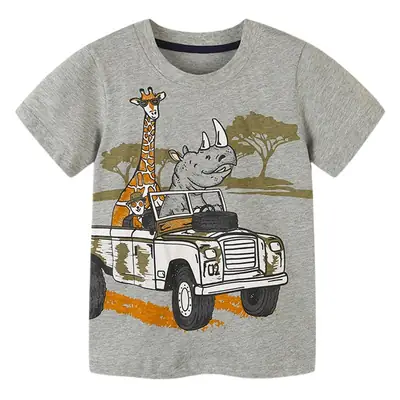 Cartoon Giraffe Rhino Jeep T-Shirt for Boys