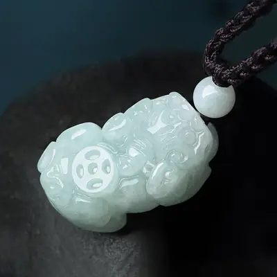 Small Pixiu Jade Pendant with Orange Crystal