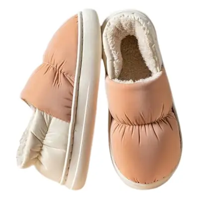 Down Cotton Slippers for Women in Autumn and Winter with Non-Slip Heel Indoor Home Household Thickeneded Warm Couple Outer Wear Cotton Shoes for Men
