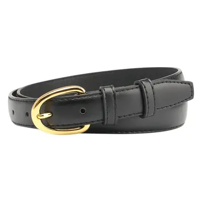 Women's Brown Leather Pin Buckle Belt with Gold Plated Ring