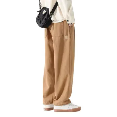 Men Wide Leg Pants Tan Military Style Loose Fit