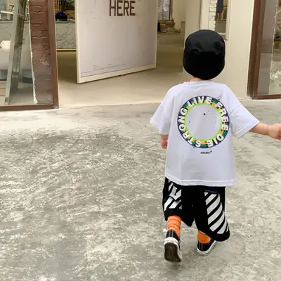 100% Cotton Baby Ring Print T-Shirt White Black Striped Shorts