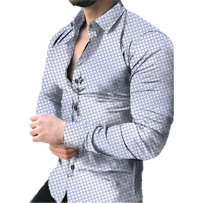 Men's 3D Printed Slim Fit Shirt with Blue Gold Print