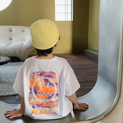 Kids T-Shirt Black Smile Graphic 2025 Summer Boys