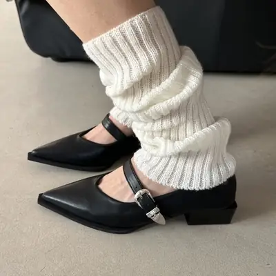 Pointed Toe French Style Mary Jane Shoes Women's Black White
