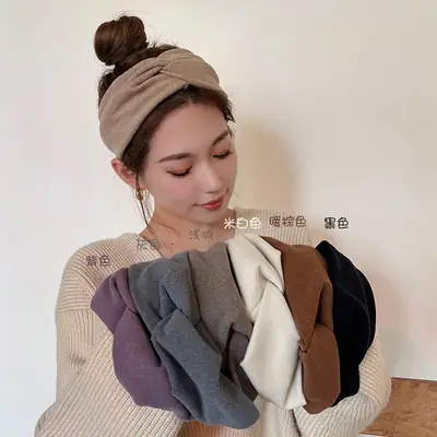 Women's Grey Wool Hair Band Wide Side Autumn Winter