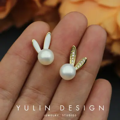 Rabbit Earrings Pearl Zircon 2023 Female