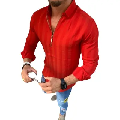 Men's Black Striped Long Sleeve Shirt with Zipper
