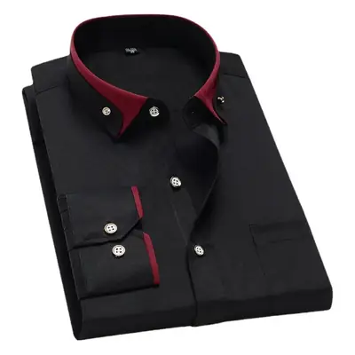 Men's Maroon Collar Shirt Stretch Fabric Business Casual