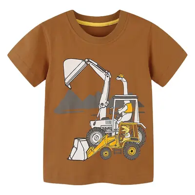 Brown Knitted Cotton Boys T-Shirt Round Neck Short Sleeve