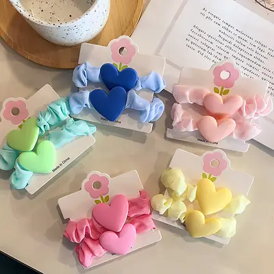 Korean Style Heart & Flower Hair Rings for Girls