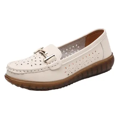 Women Genuine Leather Hollow Out Loafers Summer Flat Shoes