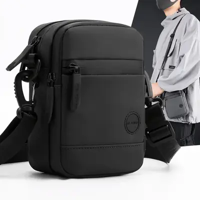 Men's Black Mini Shoulder Bag with Mobile Pocket