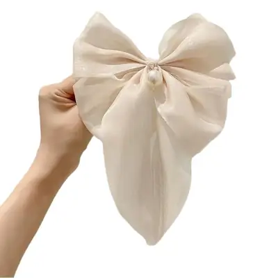 Oversized Pearl Bow Hairpin Clip White