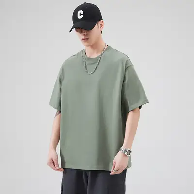 Men's Pure Cotton Summer T-Shirt Orange Loose Crewneck