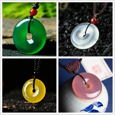 White Agate Pendant with Red Bead Necklace
