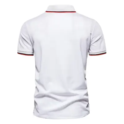 Men White Short Sleeve Polo Shirt with Striped Sleeves