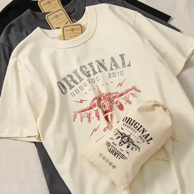 Men Blue Motorcycle Printed T-Shirt with Guochao Bag