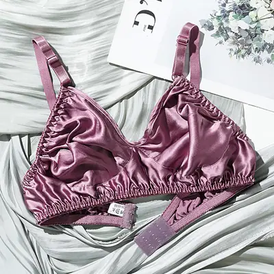 Silk Bra No Sponge No Steel Ring Thin Mulberry Silk Bra Seamless Underwear Women's Large Size Breathable Silk Bra