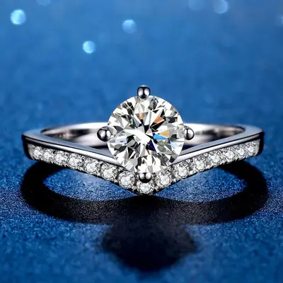 Clearance Moissanite Crown Wedding Ring Sterling Silver