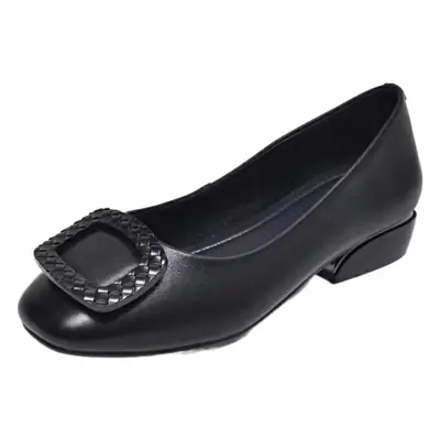 Women Black Low Heeled Flat Shoes Maroon Soft Leather 2023