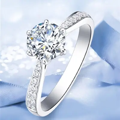 Clearance Mossan Diamond Ring Zhou Family Platinum 1 Karat Wedding Ring