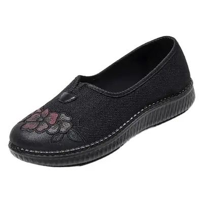 Red Floral Slip-On Shoes for Women, Non-Slip Soft Sole Comfortable
