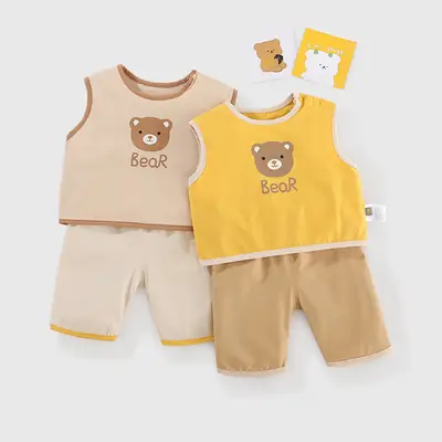 Kids Bear Print Shorts Set Summer Cotton Shorts T-Shirt