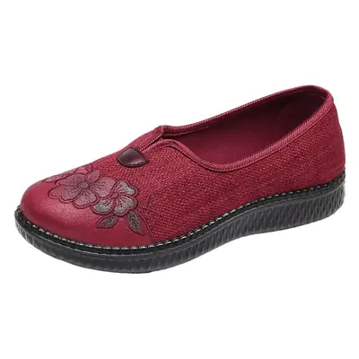 Women's Floral Slip-On Flats Red Black