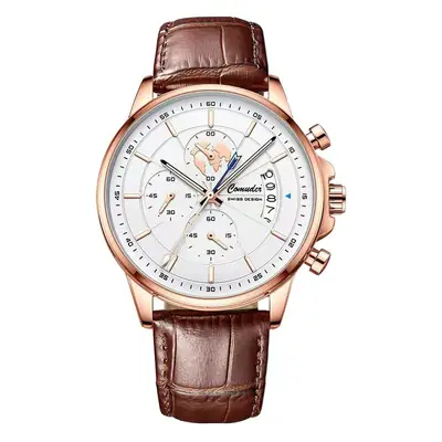 Men's Luxury Chronograph Watch with Luminous Dial & Leather Strap