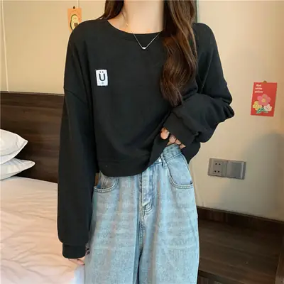 Women's Black Long Sleeve Sweatshirt with U Logo