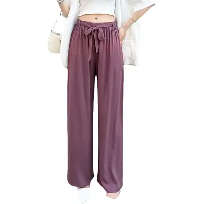 Women Cotton Silk Wide Leg Pants Green Large