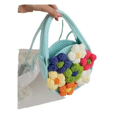 Women's Cotton Flower Bag Blue Shoulder Portable