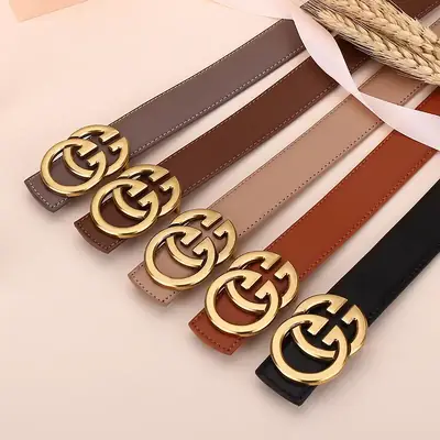 Women's Genuine Cowhide Belt with Gold GG Buckle