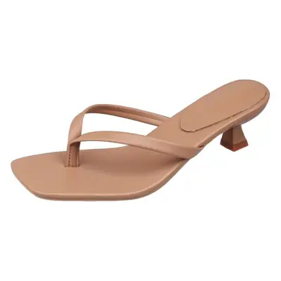 2023 Summer new fashion classic all-match flip flops square toe stiletto heel sandals mid heel plus size slippers