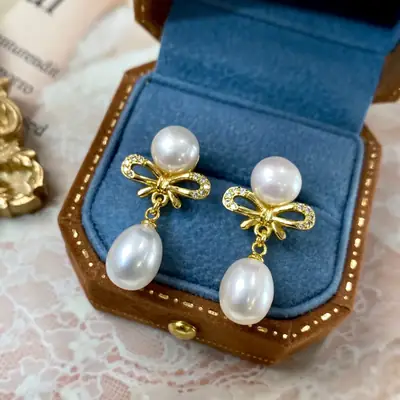 18K Gold Injected Pearl Tassel Earrings for Women