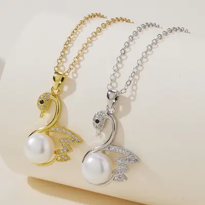 Copper Plated Swan Pearl Pendant for Women