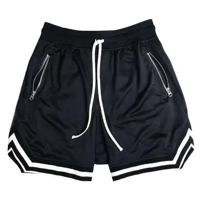 Men Black Mesh Basketball Shorts with Zip Pockets