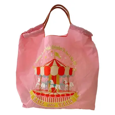 Pink Carousel Horse Embroidery Tote Bag