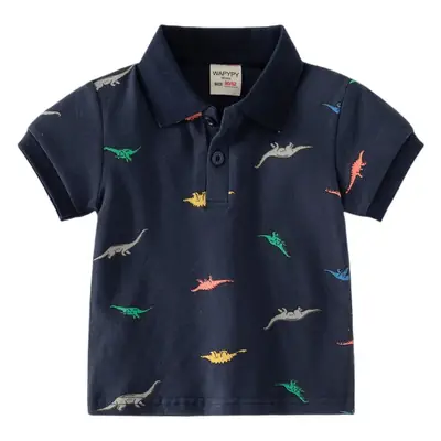 Kids Dinosaur Print Polo Shirt Set White Blue
