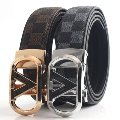Men's V-Back Leather Belt with Gold Buckle