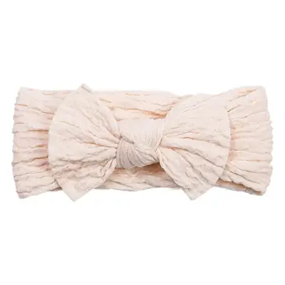 Beige Bow Baby Headband with Lace Trim