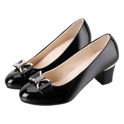 White Women's Heel Shoes with Bow Decor