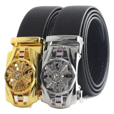 Men's Gold Mechanical Belt with Crystal Buckle