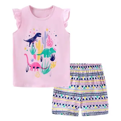 Kids Summer Knitted Vest Set with Cartoon Dinosaur Print