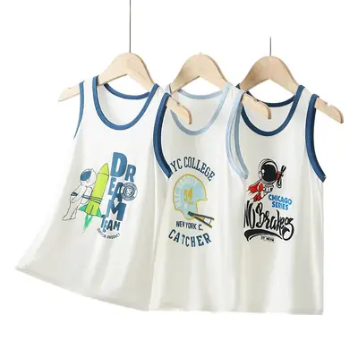 Modal Boys Sleeveless Vests White Blue Summer