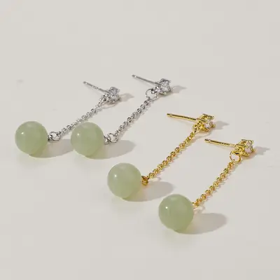 2023 Jade Long Earrings for Women Green Zircon