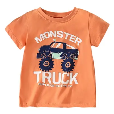 Kids Monster Truck T-Shirt Orange Cotton Boys