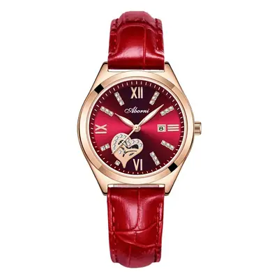 Women's Red Leather Watch with Gold Plated Dial
