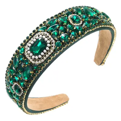 Heavy Diamond Baroque Hairband Green Wide Edge